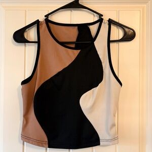 Colorblock Sleeveless Top - Black, Brown, and White